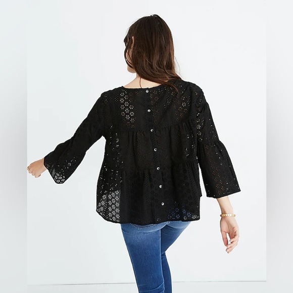 Madewell Floral Eyelet Tiered Button-Back Top in True Black Extra Small - Picture 2 of 13